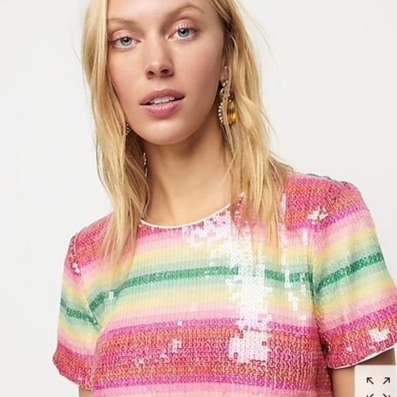 J.Crew Short-Sleeve Sequin Dress in Watermelon Stripe Size 2 - Picture 15 of 16